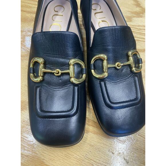 Gucci Loafers Women's 8 Black Leather Slip On Square Toe Block Heel Formal S32 - Picture 2 of 15